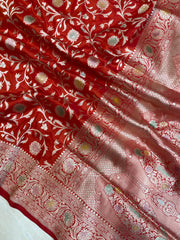 Pure Katan Silk Banarasi Handloom Saree - All Over Jaal Work - The Handlooms
