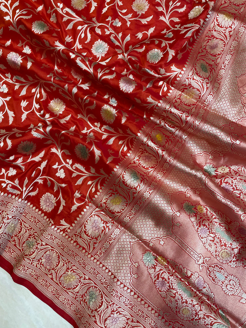 Pure Katan Silk Banarasi Handloom Saree - All Over Jaal Work - The Handlooms