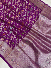 Pure Katan Silk Banarasi Handloom Saree - All Over Jaal Work - The Handlooms