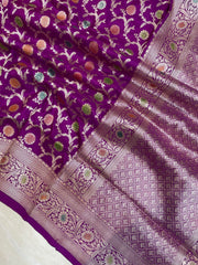 Pure Katan Silk Banarasi Handloom Saree - All Over Jaal Work - The Handlooms