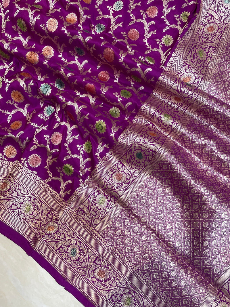 Pure Katan Silk Banarasi Handloom Saree - All Over Jaal Work - The Handlooms