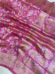 Pure Katan Silk Banarasi Handloom Saree - All Over Jaal Work - The Handlooms