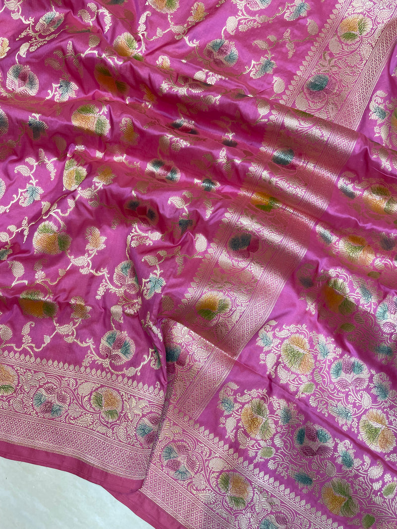 Pure Katan Silk Banarasi Handloom Saree - All Over Jaal Work - The Handlooms