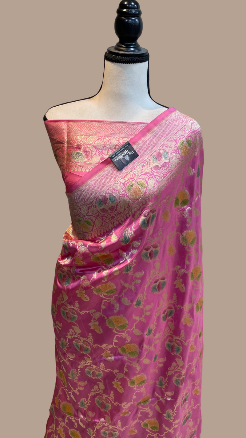 Pure Katan Silk Banarasi Handloom Saree - All Over Jaal Work - The Handlooms