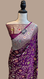Pure Katan Silk Banarasi Handloom Saree - All Over Jaal Work - The Handlooms