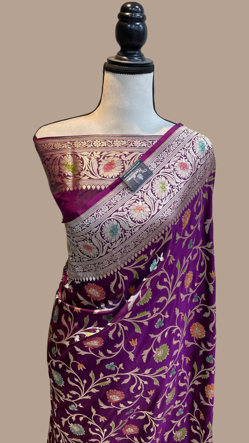 Pure Katan Silk Banarasi Handloom Saree - All Over Jaal Work - The Handlooms