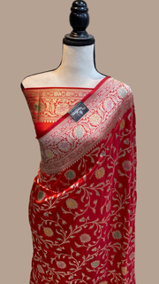 Pure Katan Silk Banarasi Handloom Saree - All Over Jaal Work - The Handlooms