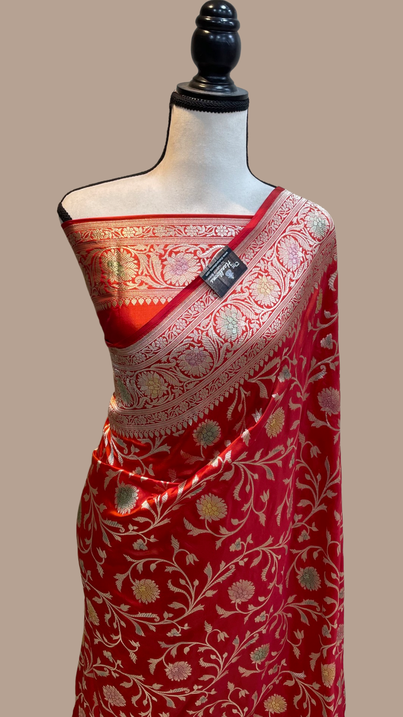 Pure Katan Silk Banarasi Handloom Saree - All Over Jaal Work - The Handlooms