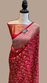Pure Katan Silk Banarasi Handloom Saree - All Over Jaal Work - The Handlooms