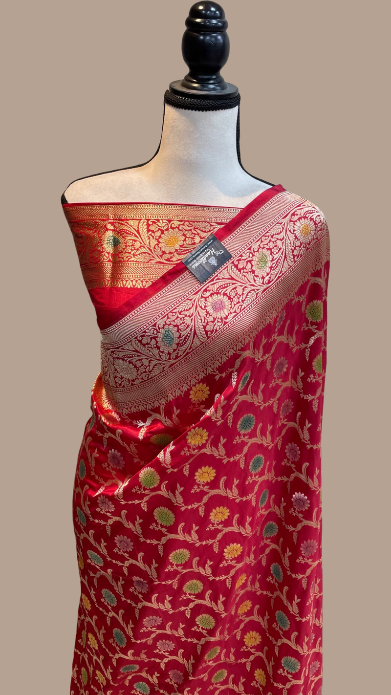 Pure Katan Silk Banarasi Handloom Saree - All Over Jaal Work - The Handlooms