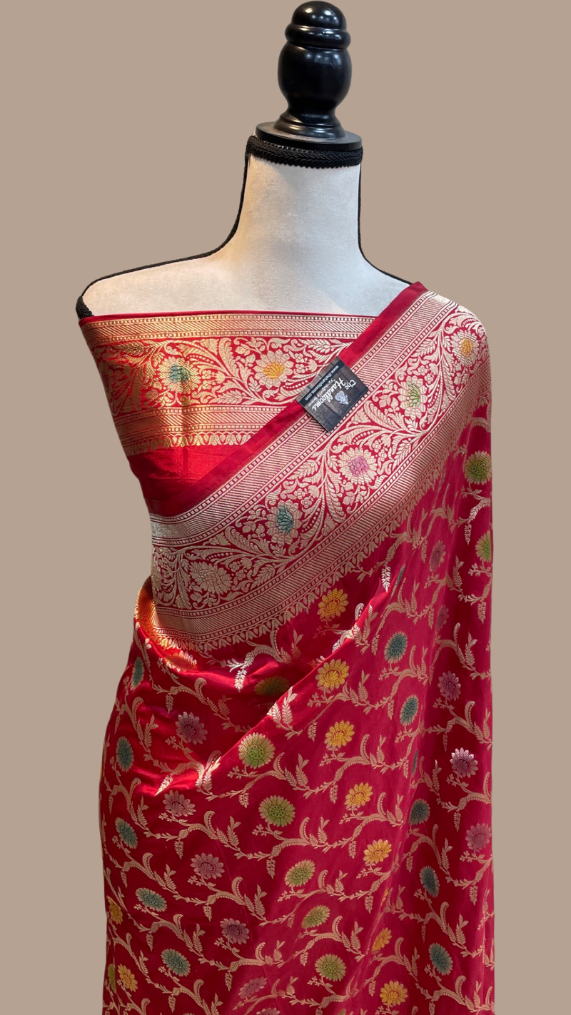 Pure Katan Silk Banarasi Handloom Saree - All Over Jaal Work - The Handlooms