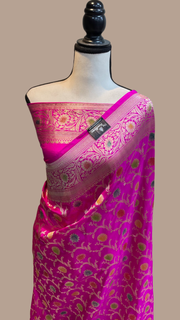 Pure Katan Silk Banarasi Handloom Saree - All Over Jaal Work - The Handlooms