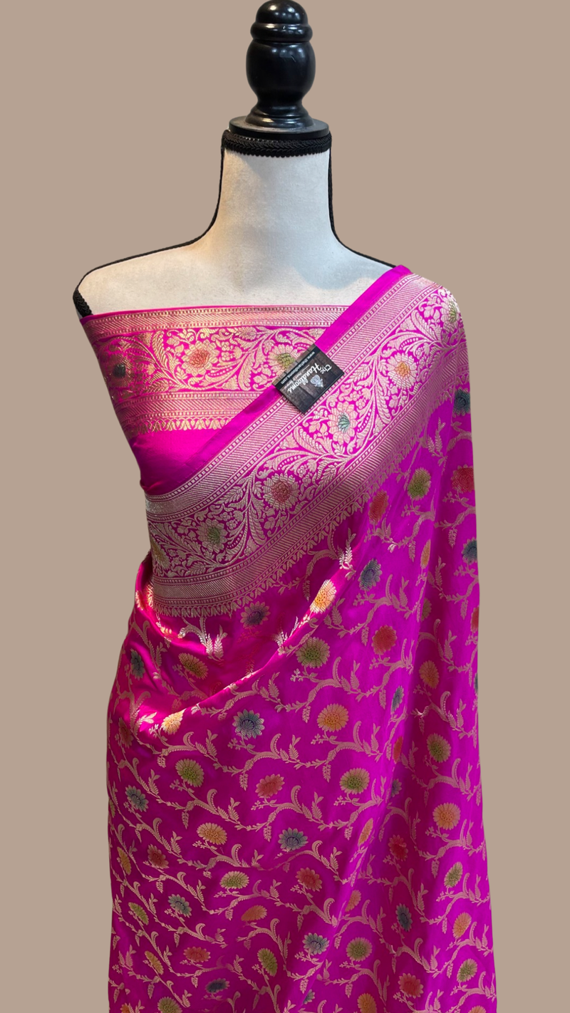 Pure Katan Silk Banarasi Handloom Saree - All Over Jaal Work - The Handlooms