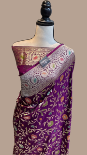 Pure Katan Silk Banarasi Handloom Saree - All Over Jaal Work - The Handlooms