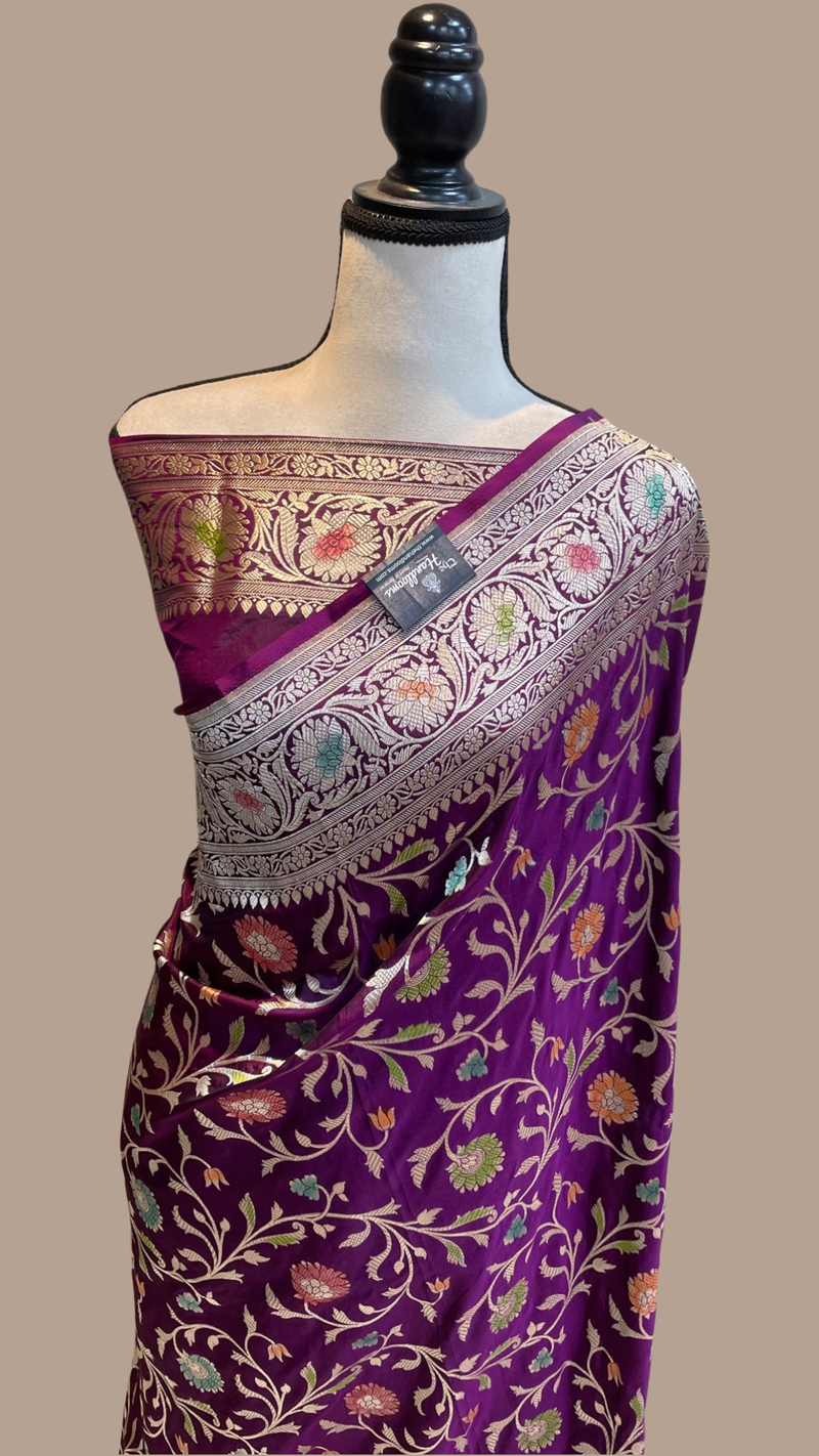 Pure Katan Silk Banarasi Handloom Saree - All Over Jaal Work - The Handlooms