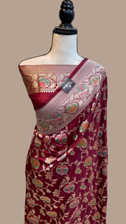 Pure Katan Silk Banarasi Handloom Saree - All Over Jaal Work - The Handlooms