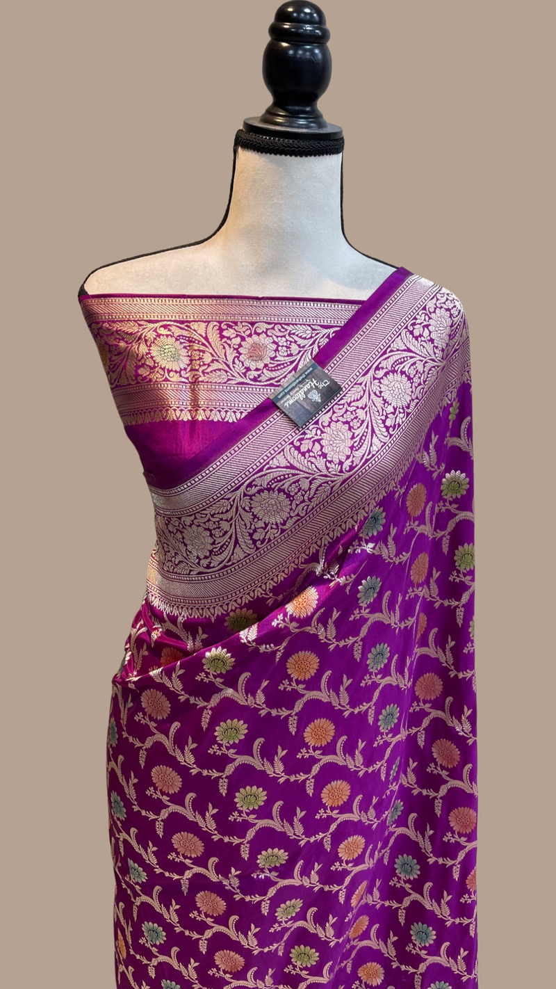 Pure Katan Silk Banarasi Handloom Saree - All Over Jaal Work - The Handlooms