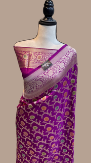 Pure Katan Silk Banarasi Handloom Saree - All Over Jaal Work - The Handlooms