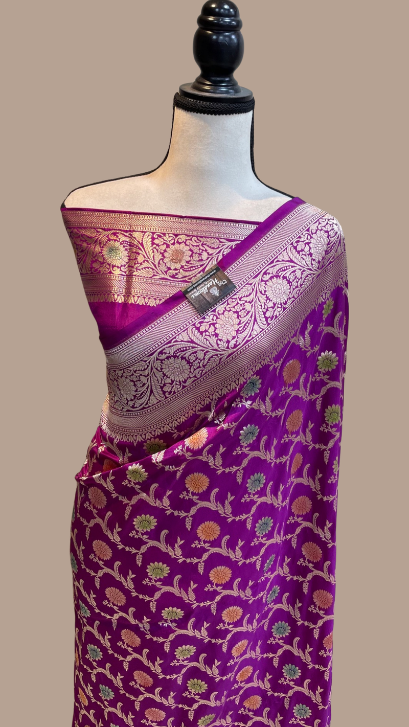 Pure Katan Silk Banarasi Handloom Saree - All Over Jaal Work - The Handlooms
