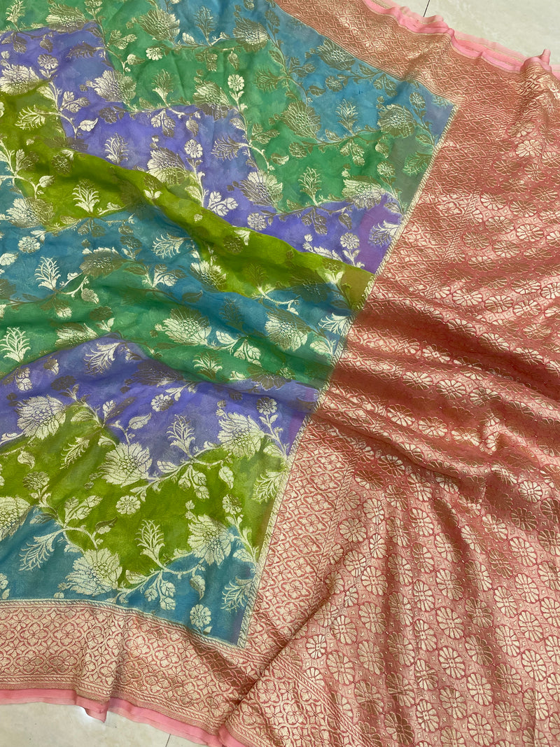 Pure Khaddi Georgette Handloom Banarasi Saree - The Handlooms