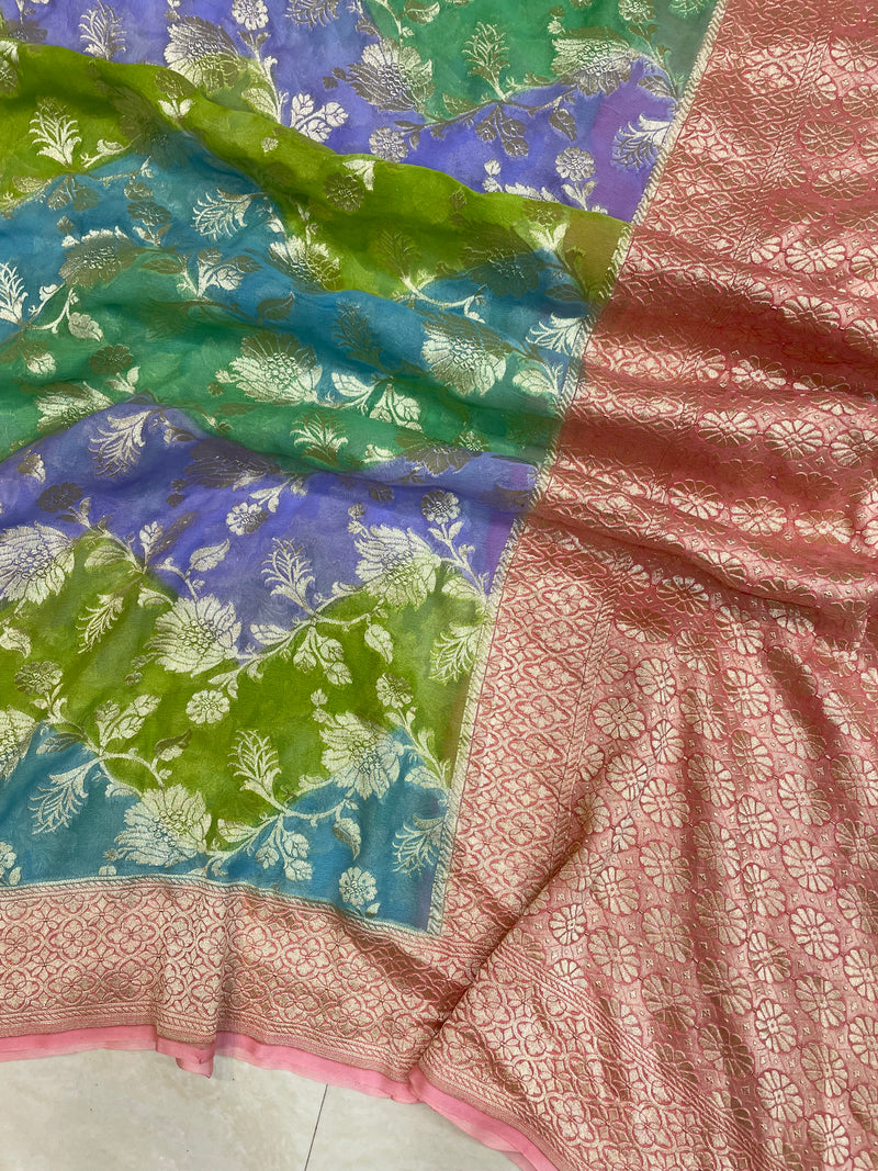 Pure Khaddi Georgette Handloom Banarasi Saree - The Handlooms