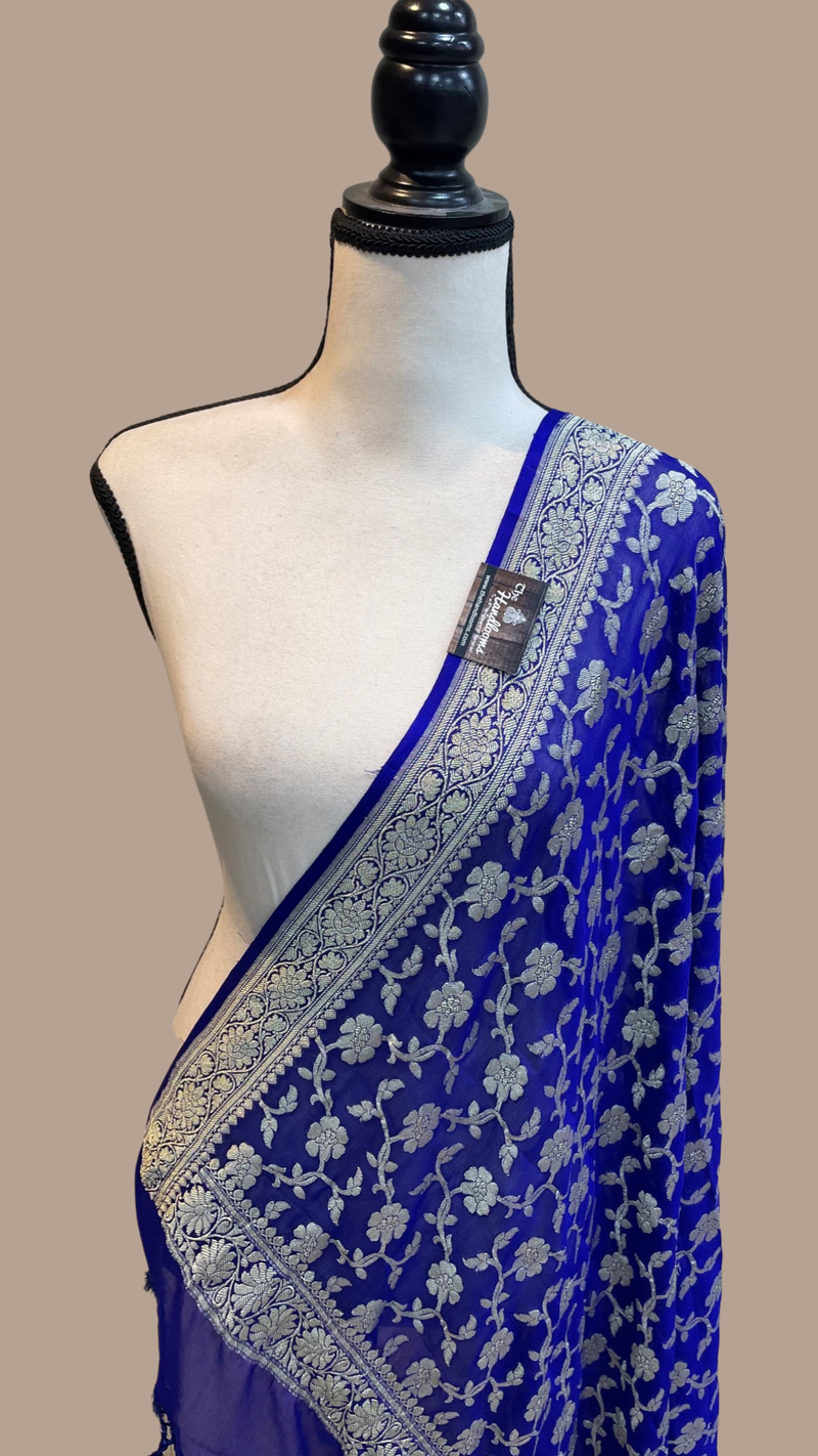 Pure Khaddi Georgette Dupatta - water zari - The Handlooms