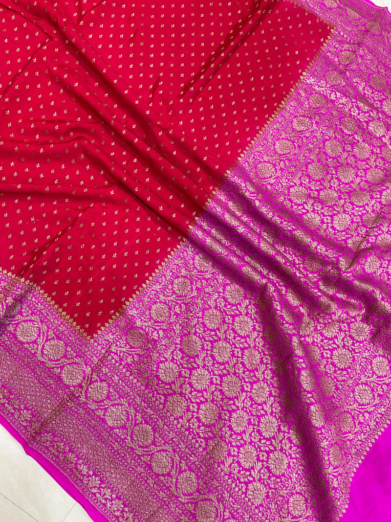 Pure Khaddi Crepe Georgette Banarasi Saree -  Antique zari - The Handlooms