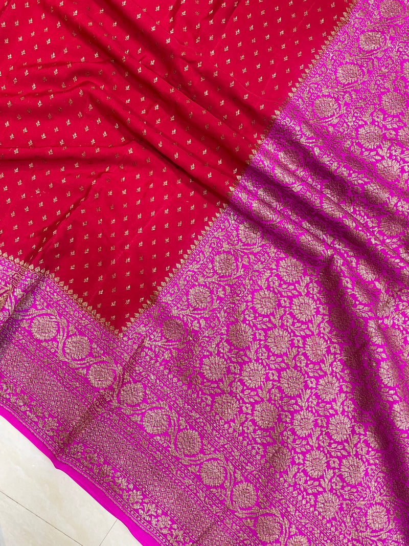 Pure Khaddi Crepe Georgette Banarasi Saree -  Antique zari - The Handlooms