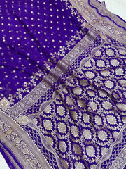 Khaddi Georgette Handloom Banarasi Saree - Gold zari - The Handlooms