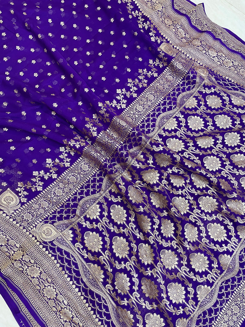 Khaddi Georgette Handloom Banarasi Saree - Gold zari - The Handlooms