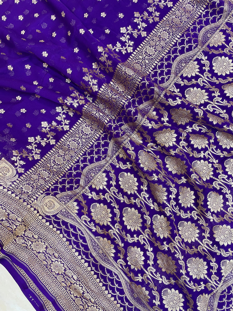 Khaddi Georgette Handloom Banarasi Saree - Gold zari - The Handlooms