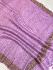 Pure Tussar Georgette Handwoven Dupatta -Gold zari - The Handlooms