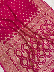 Khaddi Georgette Handloom Banarasi Saree - Gold zari - The Handlooms