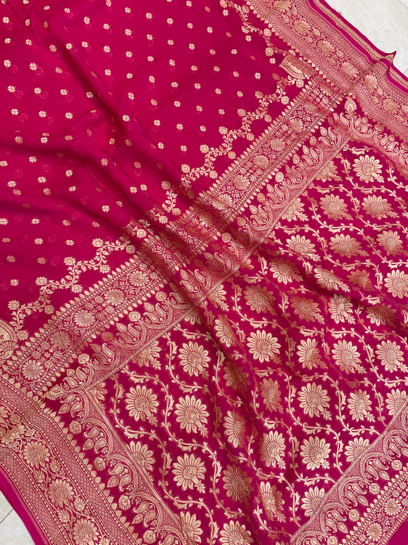 Khaddi Georgette Handloom Banarasi Saree - Gold zari - The Handlooms