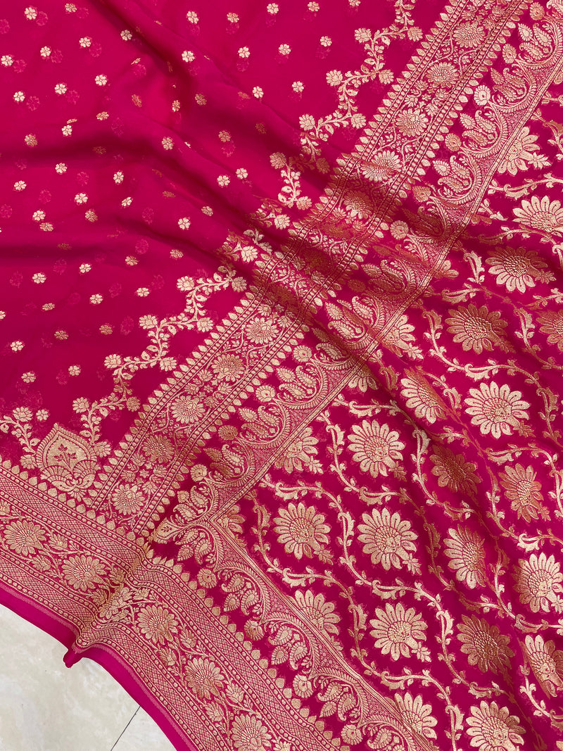 Khaddi Georgette Handloom Banarasi Saree - Gold zari - The Handlooms