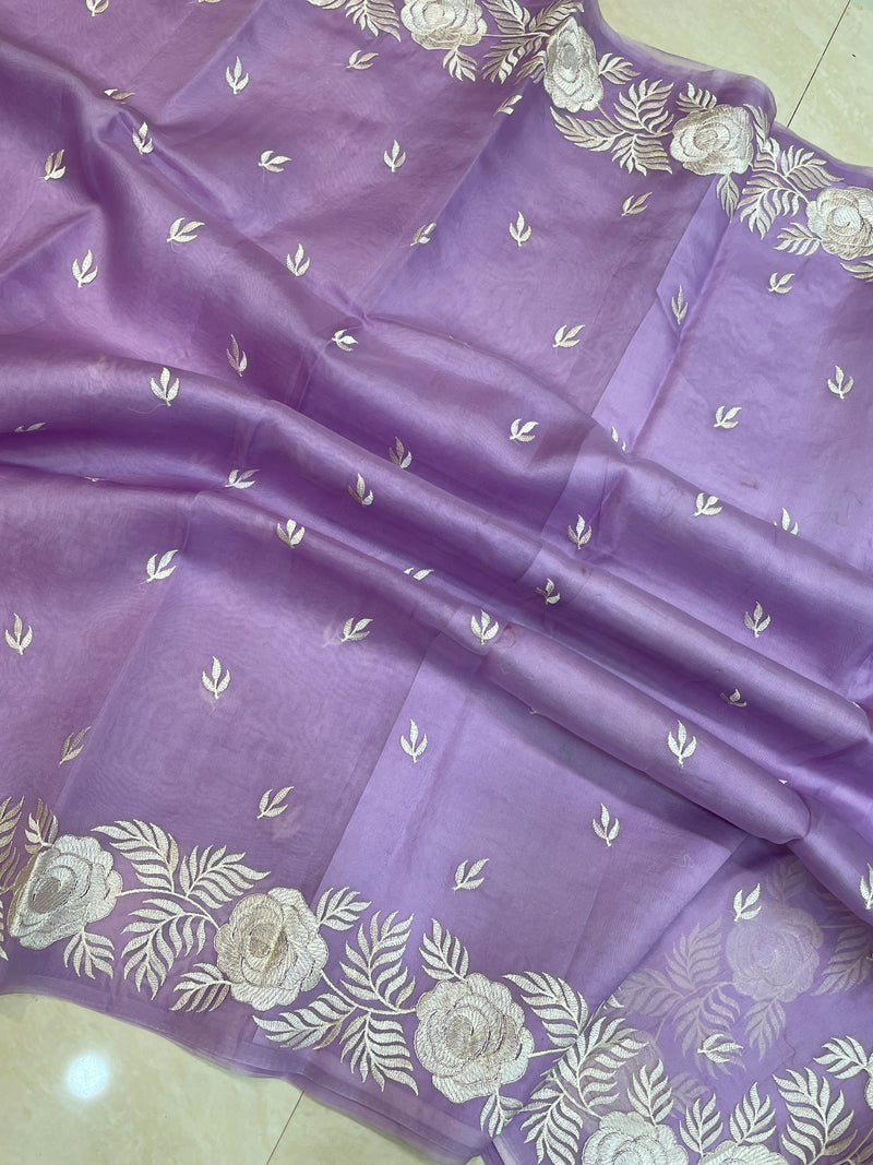Pure Organza Chikankari Handloom Banarasi Saree - The Handlooms