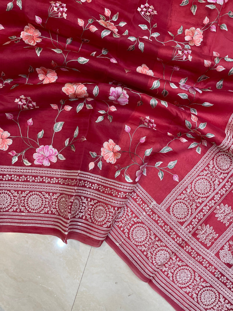 Pure Organza Chikankari Handloom Banarasi Saree - The Handlooms