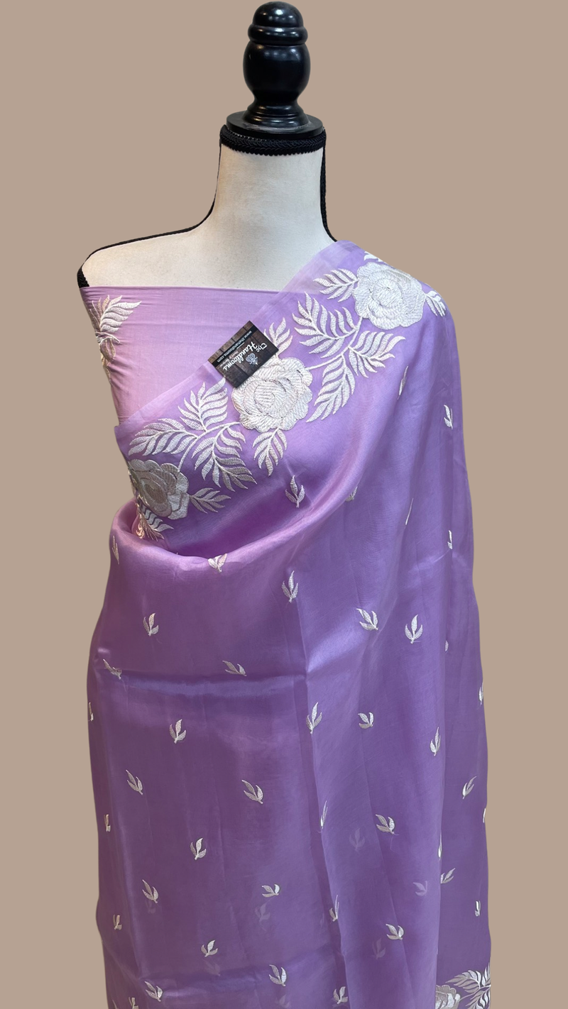 Pure Organza Chikankari Handloom Banarasi Saree - The Handlooms
