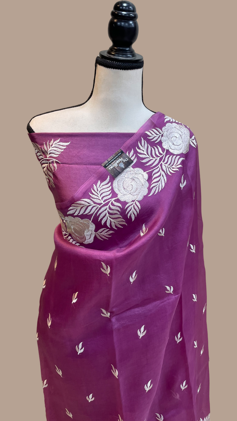 Pure Organza Chikankari Handloom Banarasi Saree - The Handlooms
