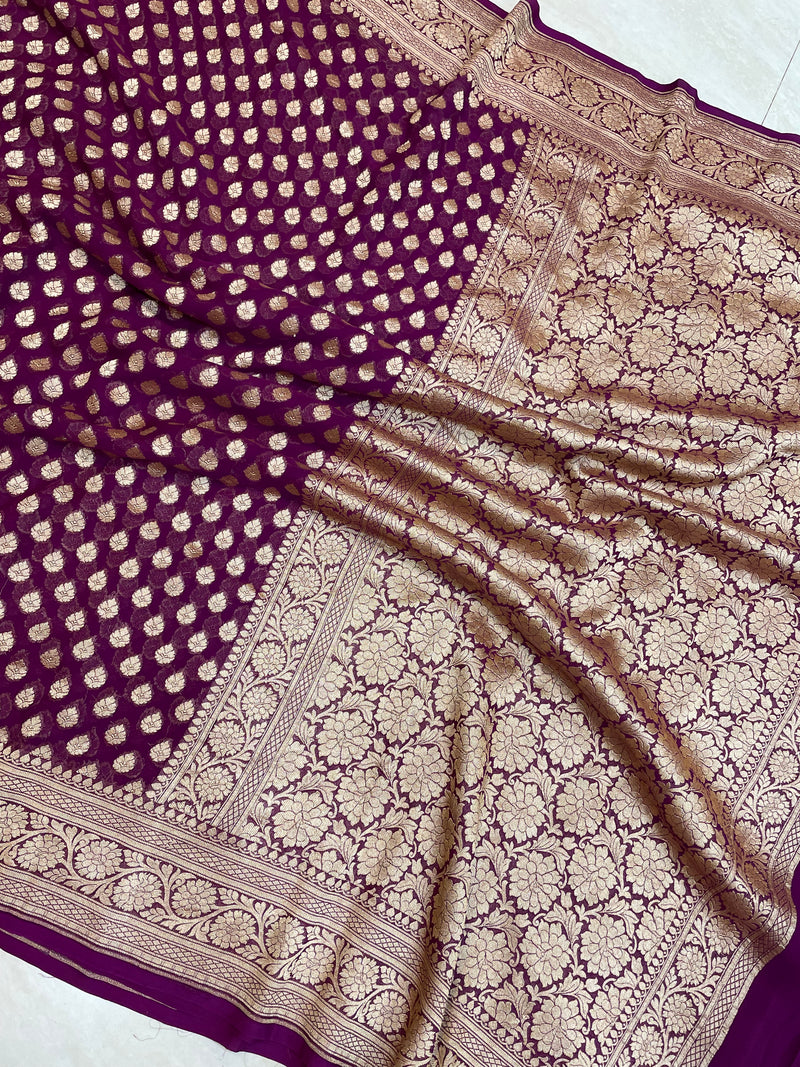 Khaddi Georgette Banarasi Saree - Gold zari - The Handlooms