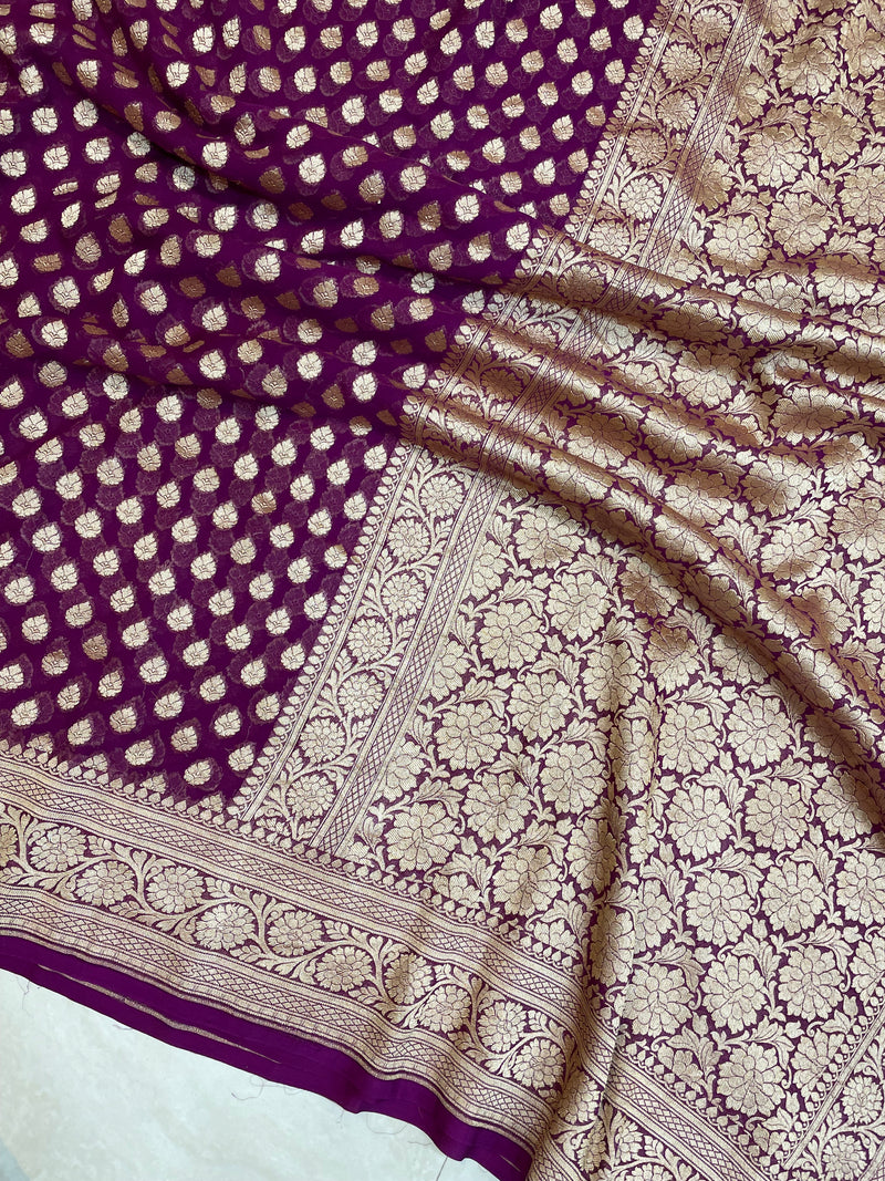 Khaddi Georgette Banarasi Saree - Gold zari - The Handlooms