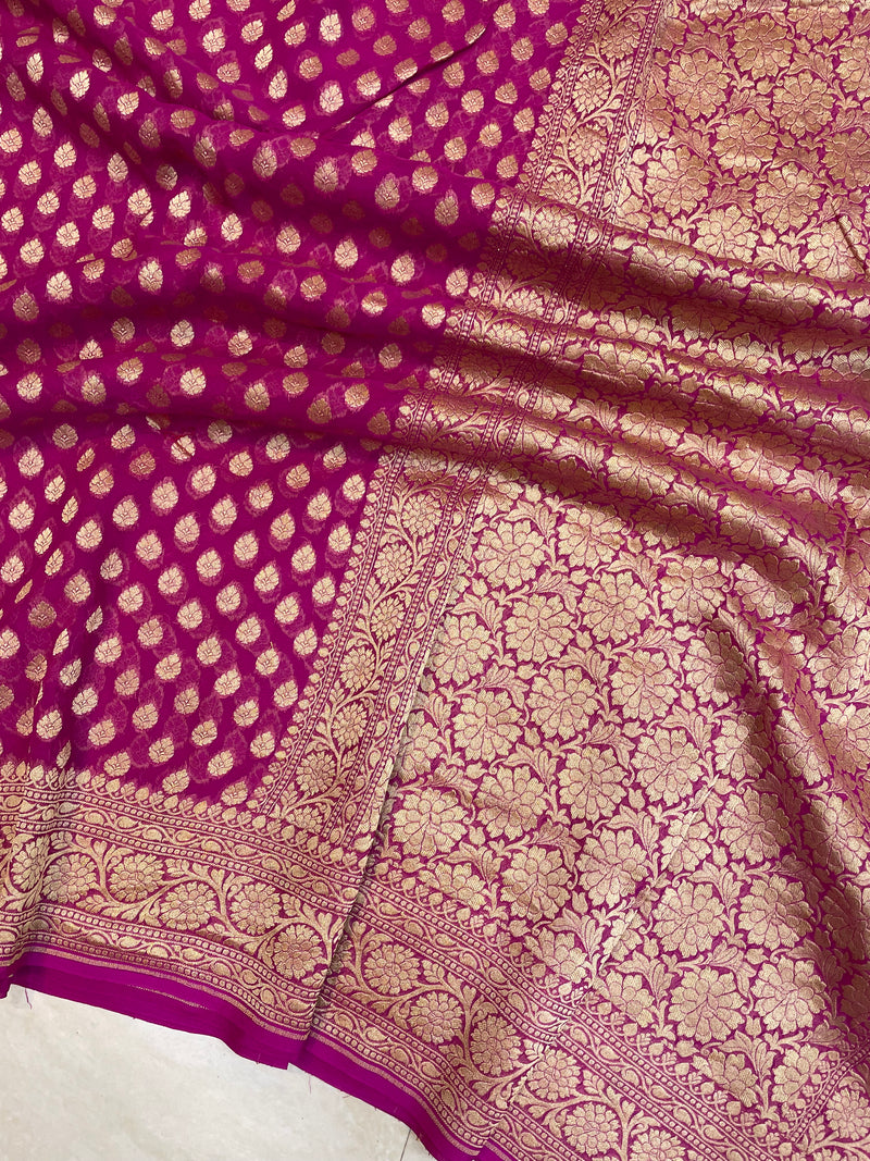 Khaddi Georgette Banarasi Saree - Gold zari - The Handlooms