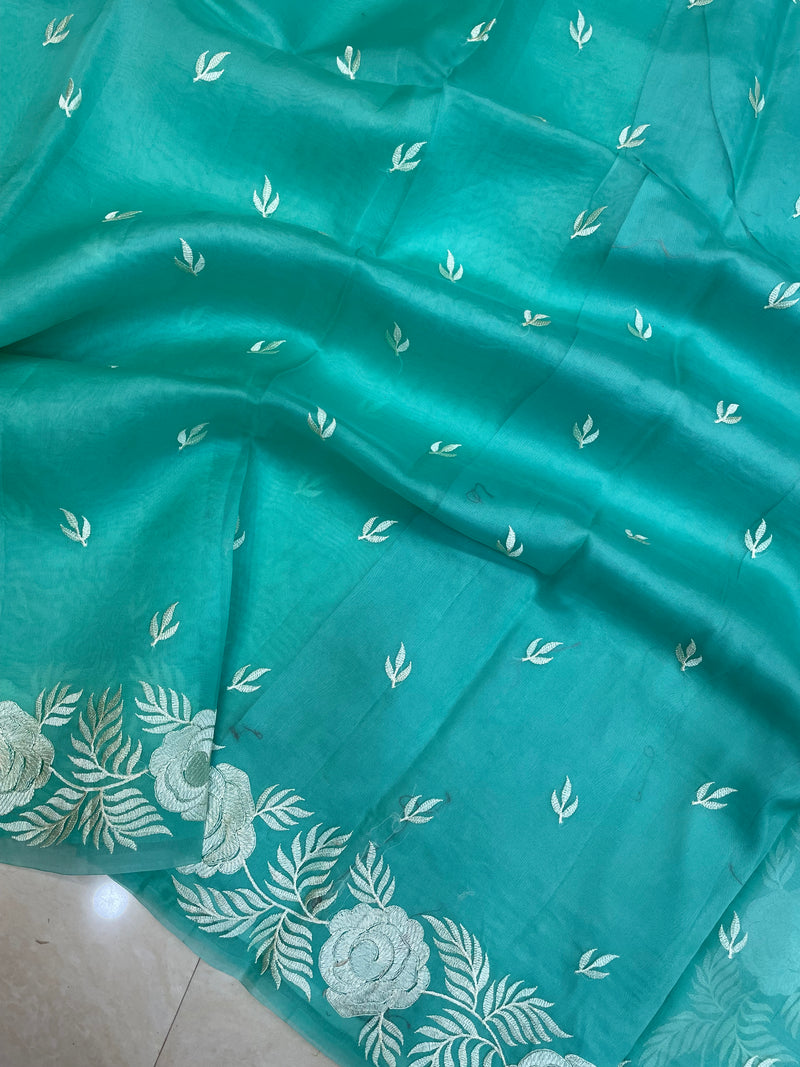 Pure Organza Chikankari Handloom Banarasi Saree - The Handlooms
