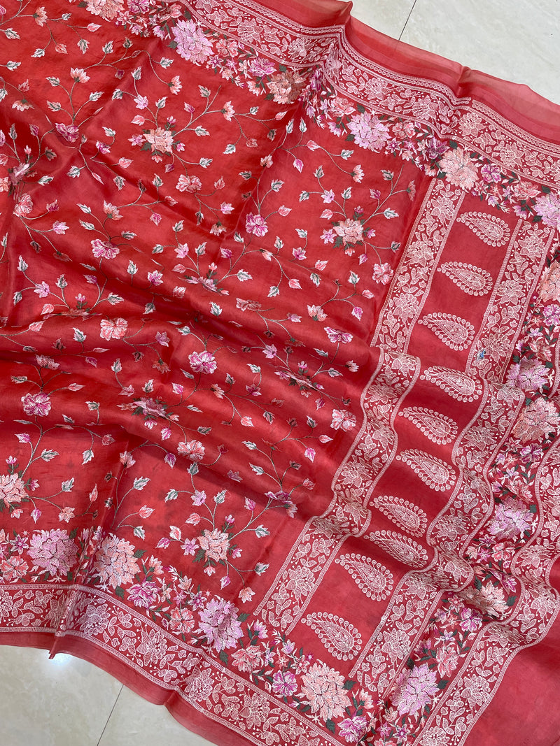 Pure Organza Chikankari Handloom Banarasi Saree - The Handlooms