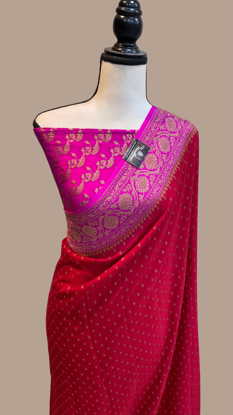Pure Khaddi Crepe Georgette Banarasi Saree -  Antique zari - The Handlooms