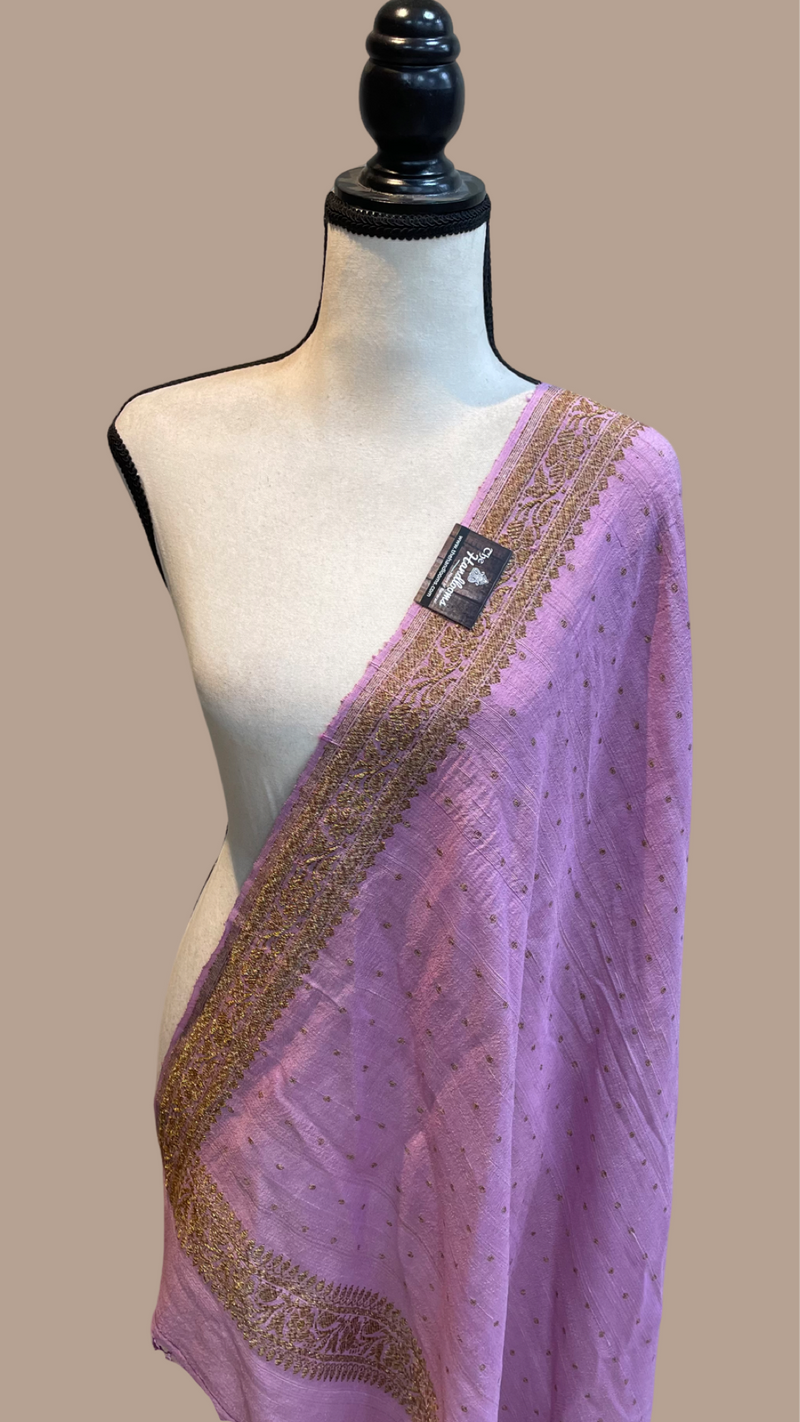 Pure Tussar Georgette Handwoven Dupatta -Gold zari - The Handlooms