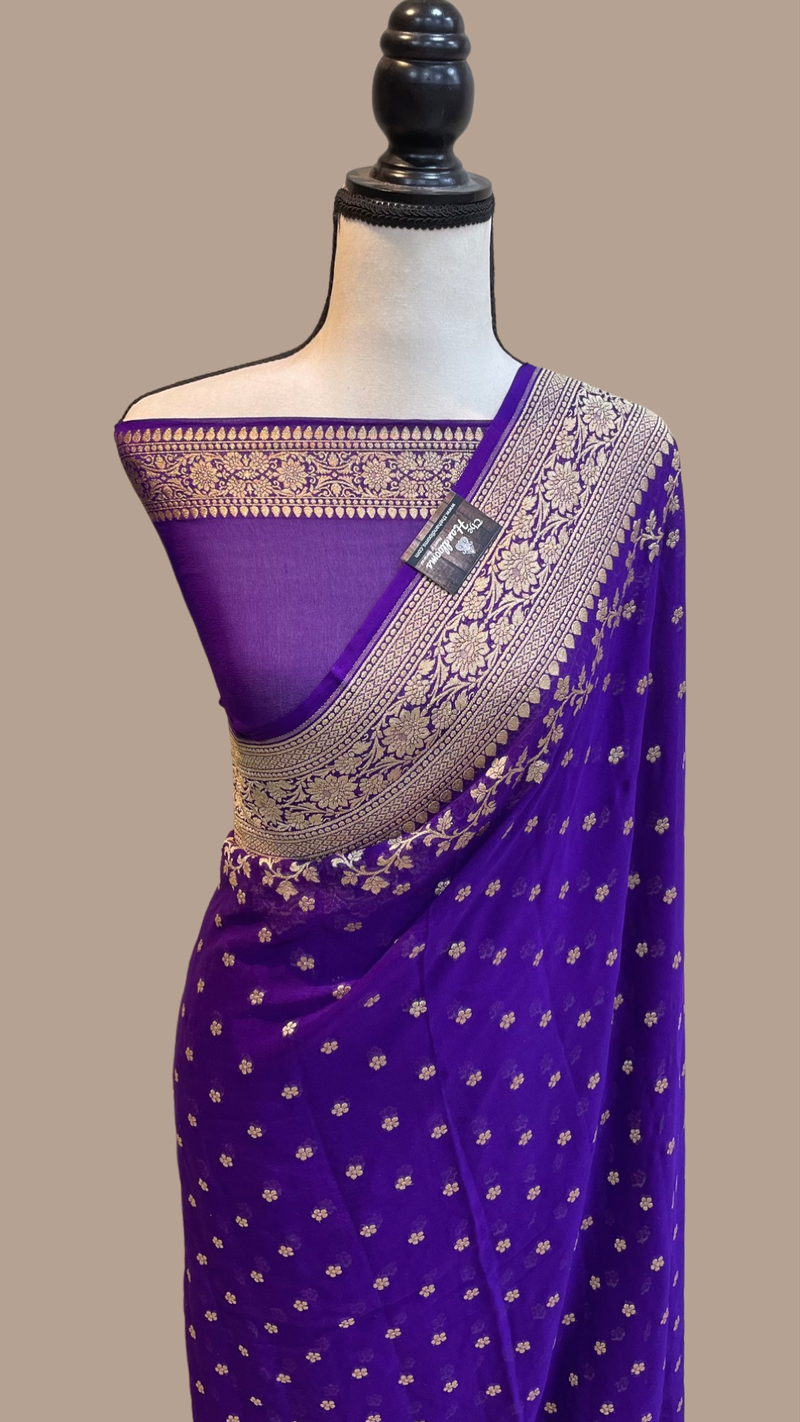 Khaddi Georgette Handloom Banarasi Saree - Gold zari - The Handlooms