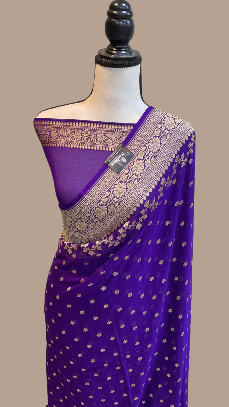 Khaddi Georgette Handloom Banarasi Saree - Gold zari - The Handlooms