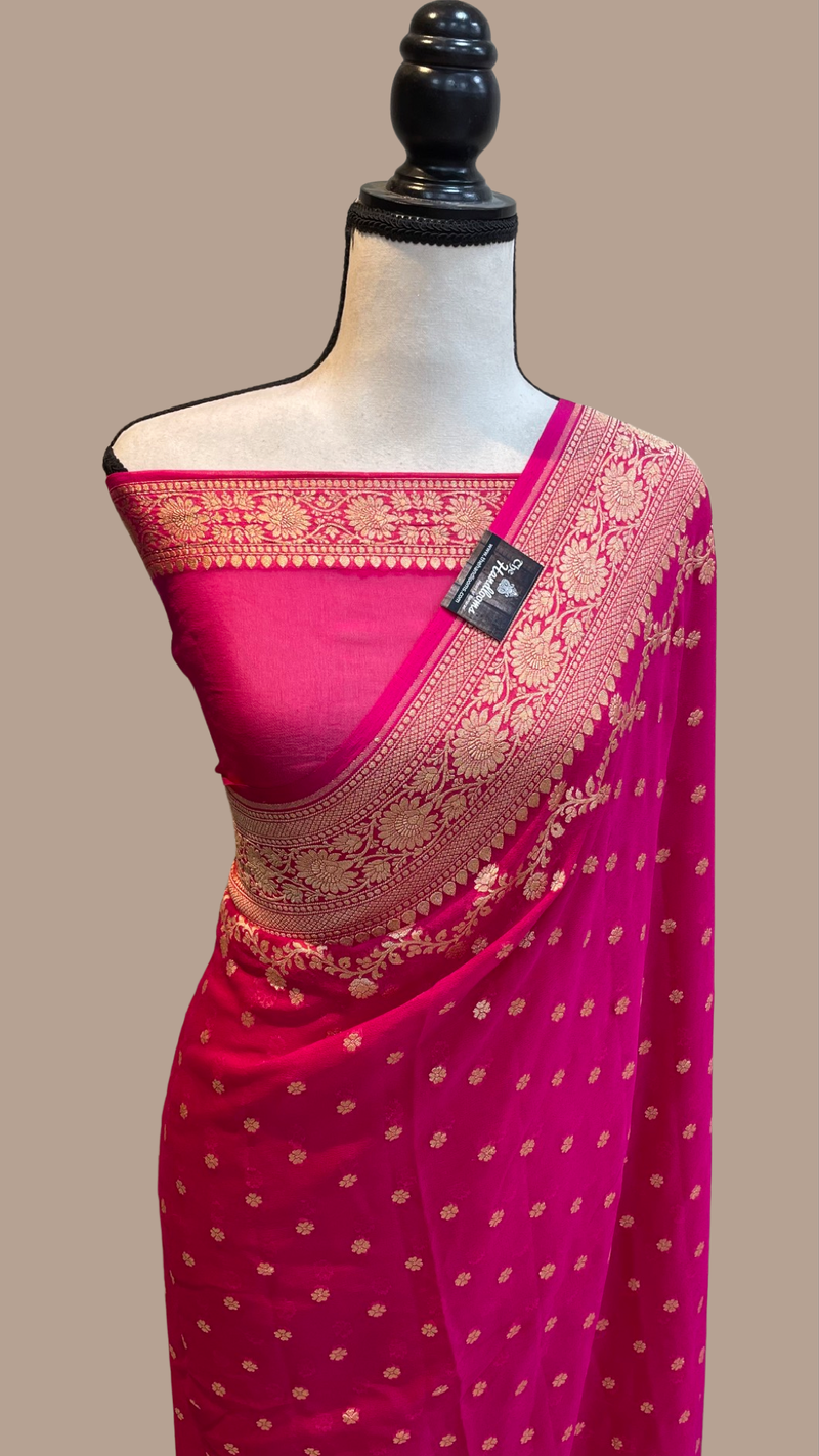 Khaddi Georgette Handloom Banarasi Saree - Gold zari - The Handlooms