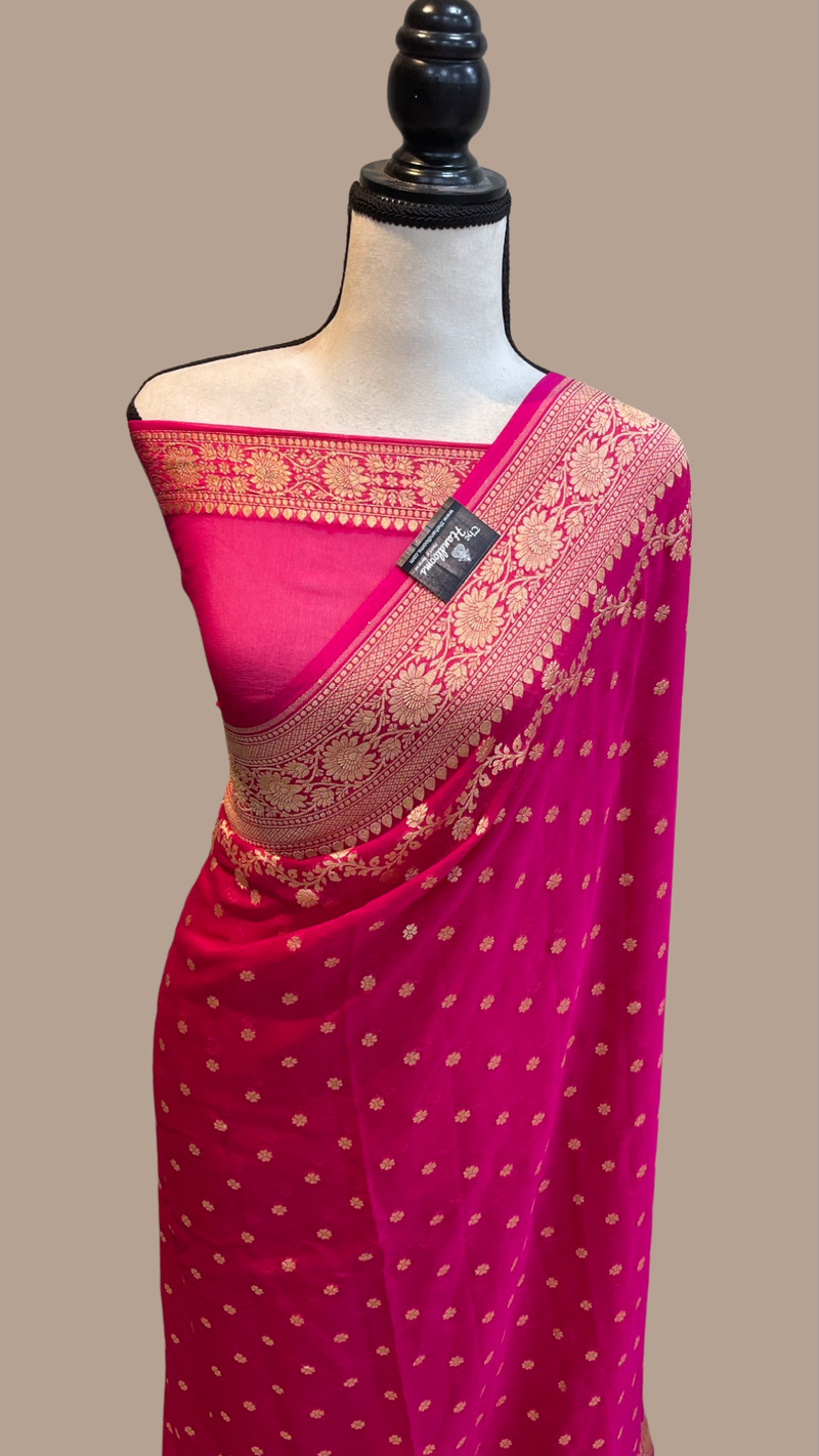 Khaddi Georgette Handloom Banarasi Saree - Gold zari - The Handlooms